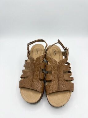 Clarks Collection Women's Brown Leather Comfort Sandals Adjustable Strap Size 10
